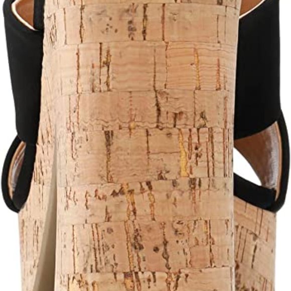 Black Open Toe Slip on Chunky Block Wedges Sandals Platform Heels - Picture 4 of 8